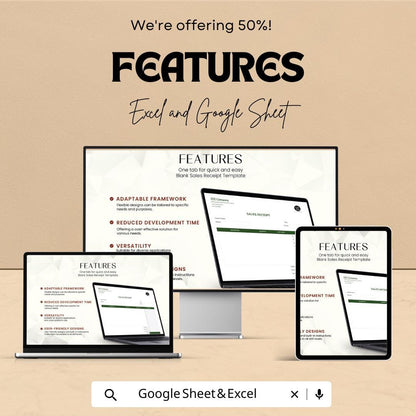 Blank Sales Receipt Sheet - Excel & Google Sheets Template | Easy-to-Use Invoice and Payment Tracker | 50% Off