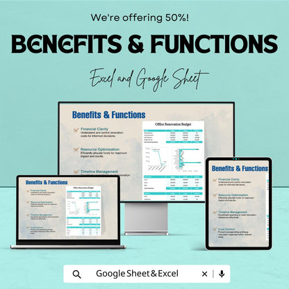 Office Renovation Budget Template | Excel & Google Sheets | Office Remodel Budget Planner | Renovation Cost Tracker | Editable Spreadsheet