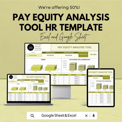 Pay Equity Analysis Tool HR Template | Salary Equity Spreadsheet | Excel & Google Sheets Compensation Analysis