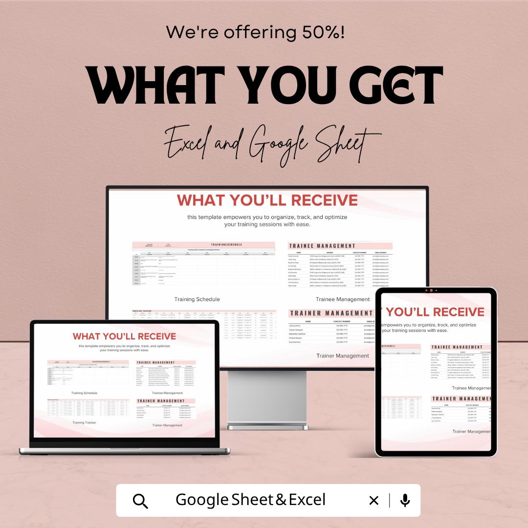 Training Schedule Template | Training Planner Excel | Employee Training Tracker Google Sheets | Training Management Template