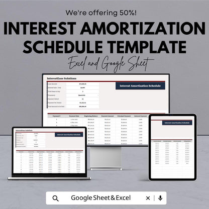 Interest Amortization Schedule Template | Loan Payment Tracker | Excel Google Sheets