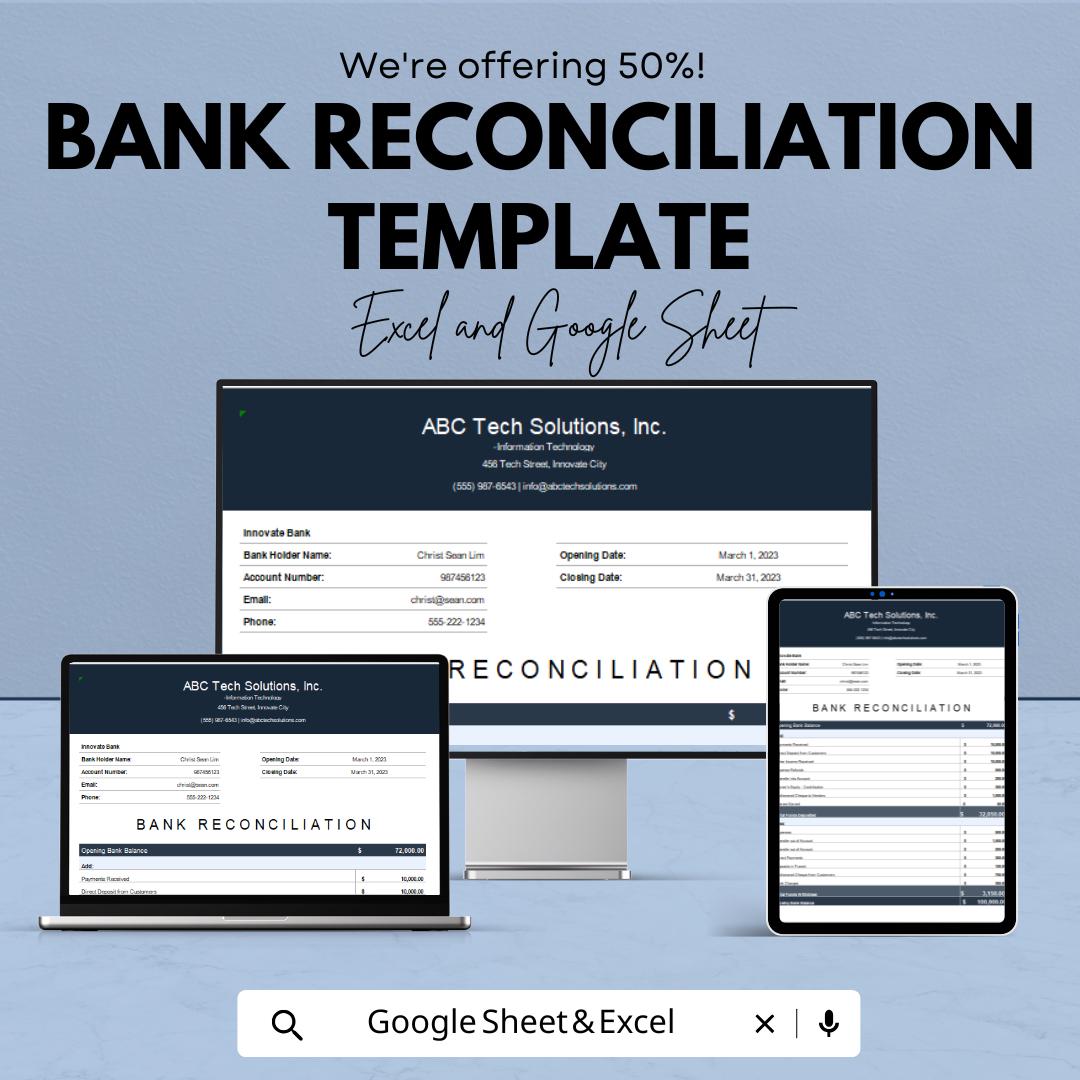 Bank Reconciliation Template | Excel & Google Sheets | Bank Statement Reconciliation | Cashbook Tracker | Accounting Spreadsheet