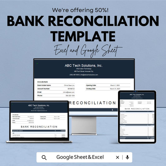 Bank Reconciliation Template | Excel & Google Sheets | Bank Statement Reconciliation | Cashbook Tracker | Accounting Spreadsheet