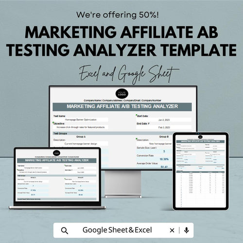 Marketing Affiliate AB Testing Analyzer Template | Marketing Optimization Tool | Analytics Spreadsheet | Conversion Analysis Template