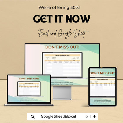 Contractor Sign Out Sheet Template | Google Sheets & Excel | Worksite Exit Log | Construction Sign Out Form | Job Site Attendance Record