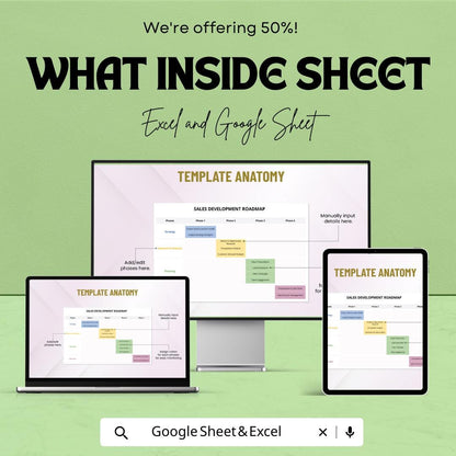 Sample Sales Development Roadmap Sheet | Sales Growth Plan | Customizable Sales Strategy Template | Excel & Google Sheets | Instant Download