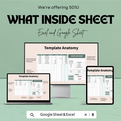 Checking Account Template | Excel and Google Sheets Check Register | Bank Account Tracker Spreadsheet | Budget and Transaction Log