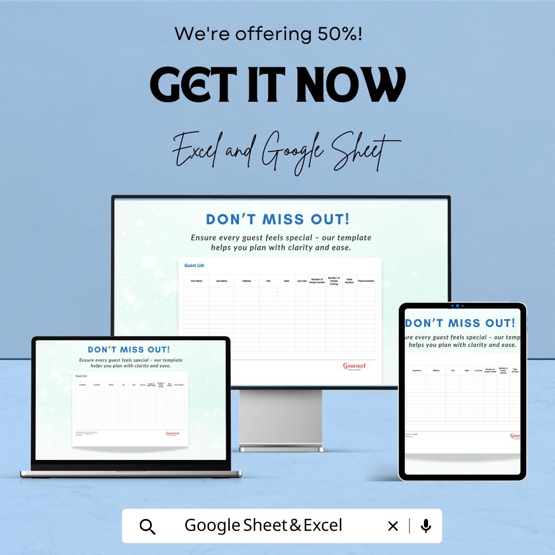 Simple Guest List Sheet - Excel and Google Sheets Template for Event Planning, Guest Tracking & RSVP Management