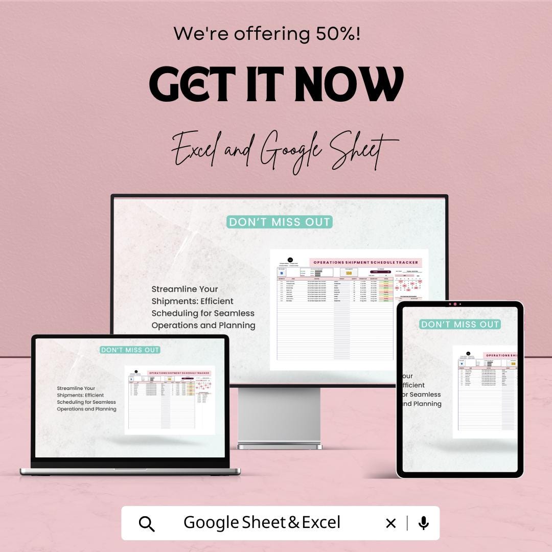 Operations Shipment Schedule Tracker Sheet | Excel & Google Sheet Template | Product Management | Shipment Tracker |