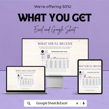 Marketing Brand Asset Tracker Sheet | Excel & Google Sheet | Brand Asset Management Template | Brand Tracker Spreadsheet