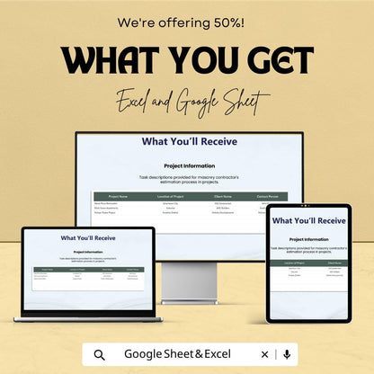 Masonry Estimate Template Excel | Contractor Estimate Sheet | Construction Cost Estimator | Brick & Stone Quote Template | Google Sheets