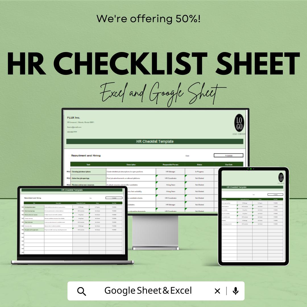 HR Checklist Template for Human Resources Management - Excel & Google Sheet