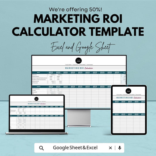 Marketing ROI Calculator Template | Marketing Budget Planner | ROI Tracker Spreadsheet | Business Analytics Tool
