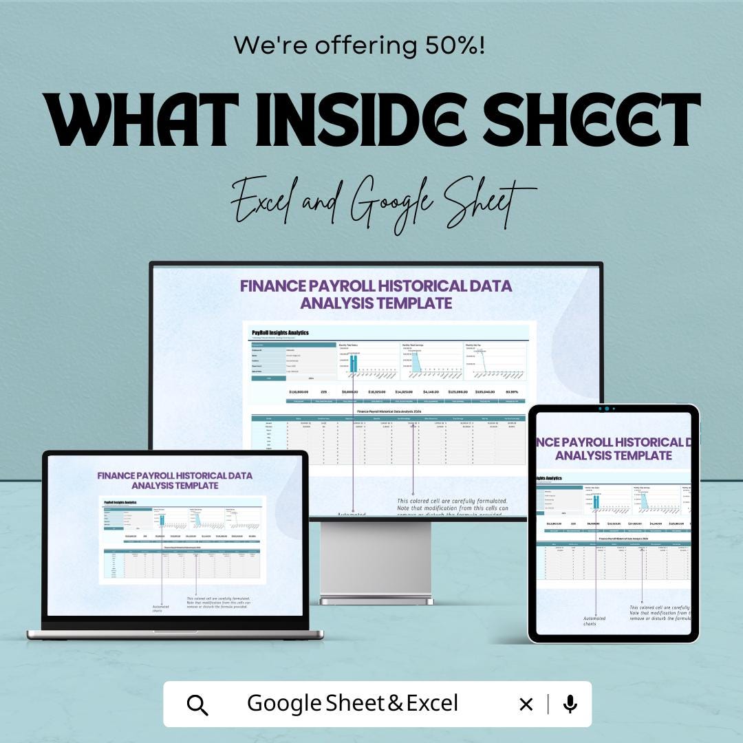 Finance Payroll Historical Data Analysis Template | Payroll Insights Dashboard | Salary & Workforce Analytics Sheet | Payroll Trend Report