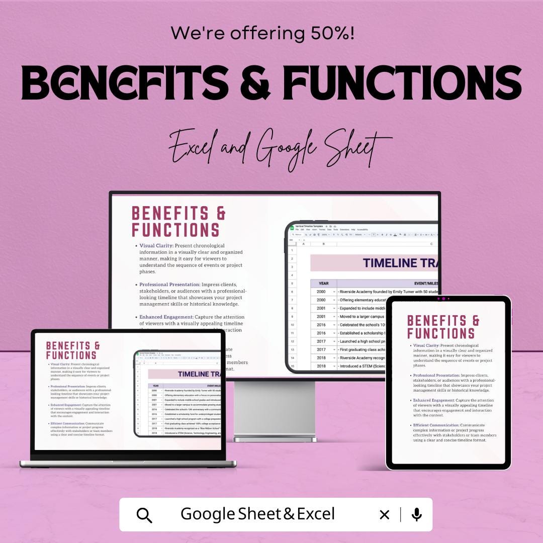 Vertical Timeline Template | Excel & Google Sheet | Project Milestone Tracker | Chronological Event Planner | Editable Layout