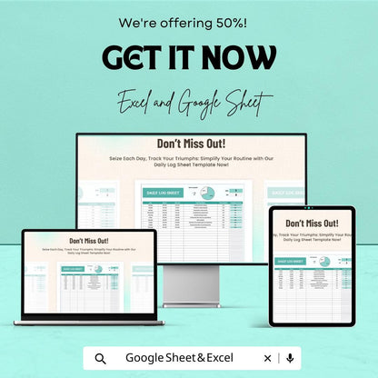 Daily Log Sheet | Google Sheets & Excel Tracker | Task Time Log, Productivity Journal, Work Schedule Sheet, Editable Template