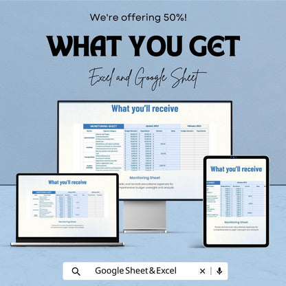 Education Budget Monitoring Sheet Template | School Budget Tracker | Education Expense Monitoring | Academic Finance Dashboard