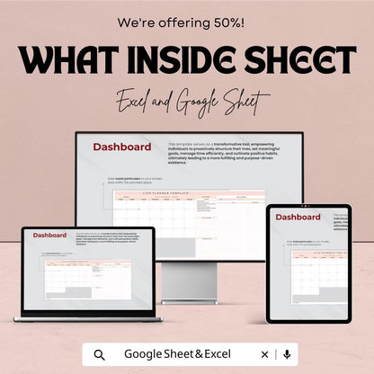 Life Planner Template | Daily, Weekly and Monthly Goal Tracker | Google Sheets & Excel Organizer | Productivity and Time Management Sheet