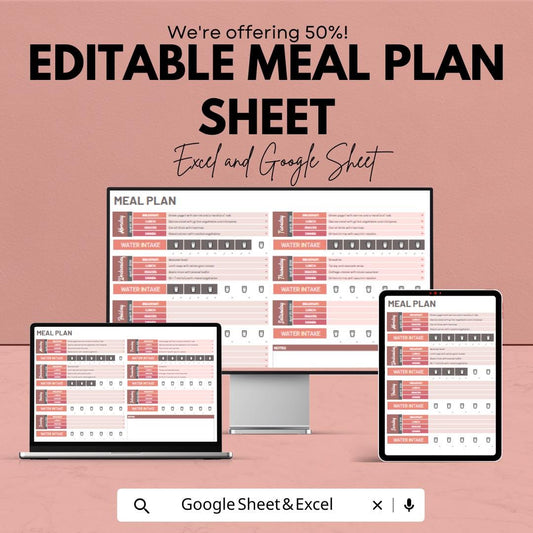 Editable Meal Plan Sheet | Easy Excel and Google Sheet Template for Weekly Meal Planning & Grocery List | Meal Prep Tracker