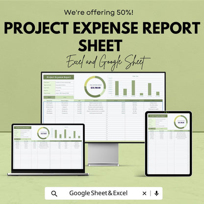 Project Expense Report Sheet | Excel & Google Sheets Template | Budget Tracker | Expense Log | Financial Report Sheet | Instant Download