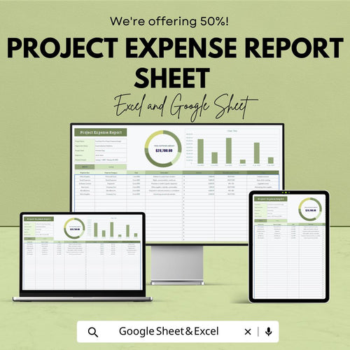 Project Expense Report Sheet | Excel & Google Sheets Template | Budget Tracker | Expense Log | Financial Report Sheet | Instant Download