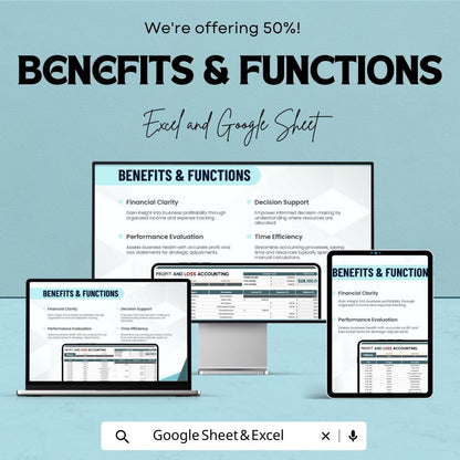 Profit and Loss Accounting Template | Excel and Google Sheets P&L Statement | Income and Expense Tracker | Business Profit Loss Report