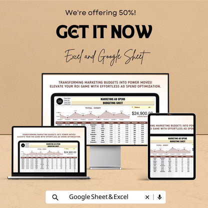 Marketing Ad Spend Budgeting Sheet | Excel and Google Sheets Template | Track Advertising Campaigns, Budget & ROI