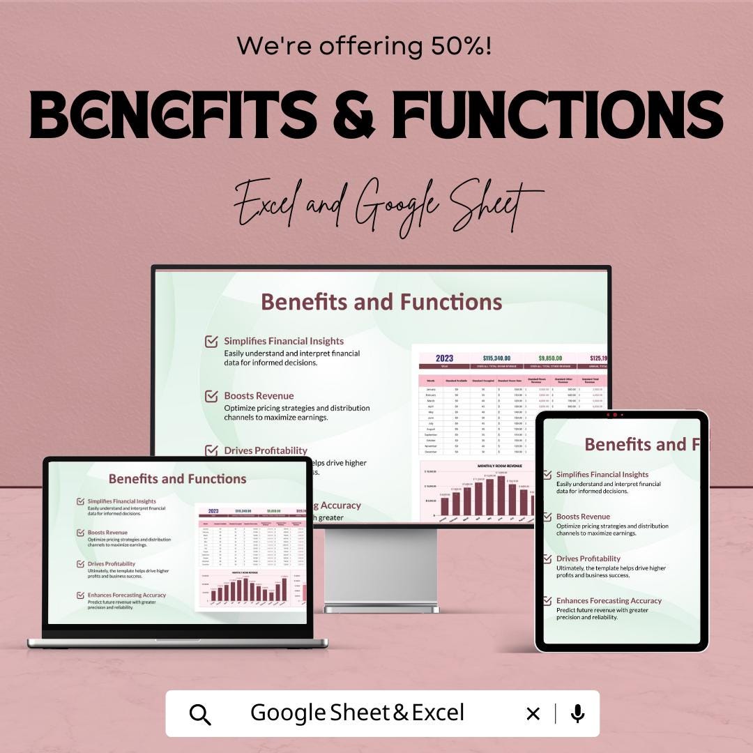 Hotel Revenue Management Template Excel, Hotel Revenue Tracker, Hospitality Financial Dashboard, Occupancy Rate Spreadsheet