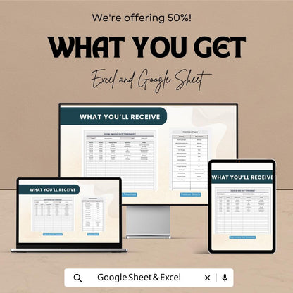 Sign In and Out Timesheet | Attendance Tracker Template | Excel & Google Sheets | Employee Time Log | Printable Sign-In Sheet