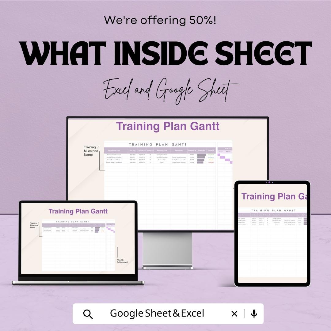 Training Plan Gantt Chart Template | Excel and Google Sheets | Project & Training Schedule Tracker