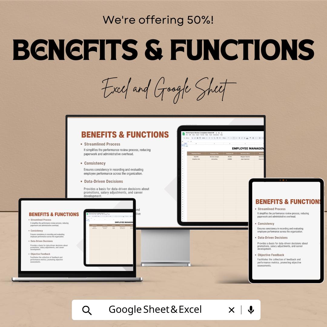 Performance Review Compilation Sheet HR Template | Employee Evaluation Tracker | Performance Review Form | Excel & Google Sheets