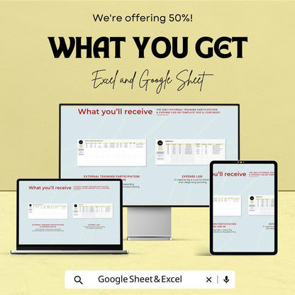 External Training Participation & Expense Log HR Template | Excel and Google Sheets | Employee Training Tracker | HR Expense Log Spreadsheet