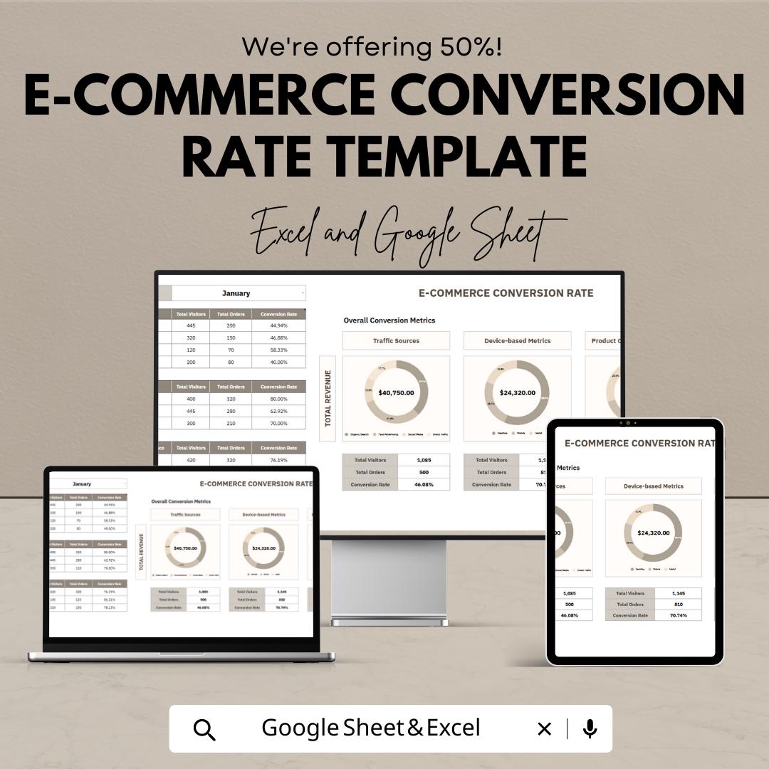 Ecommerce Conversion Rate Template, Google Sheets & Excel, Sales Funnel Tracker, Online Store Analytics, Conversion Dashboard