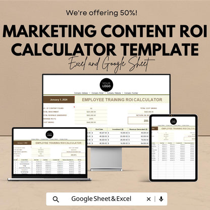 Marketing Content ROI Calculator Template | Content ROI Tracker | Marketing Performance Calculator | Investment & Revenue Analysis Tool