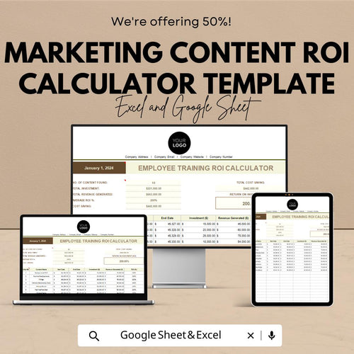 Marketing Content ROI Calculator Template | Content ROI Tracker | Marketing Performance Calculator | Investment & Revenue Analysis Tool