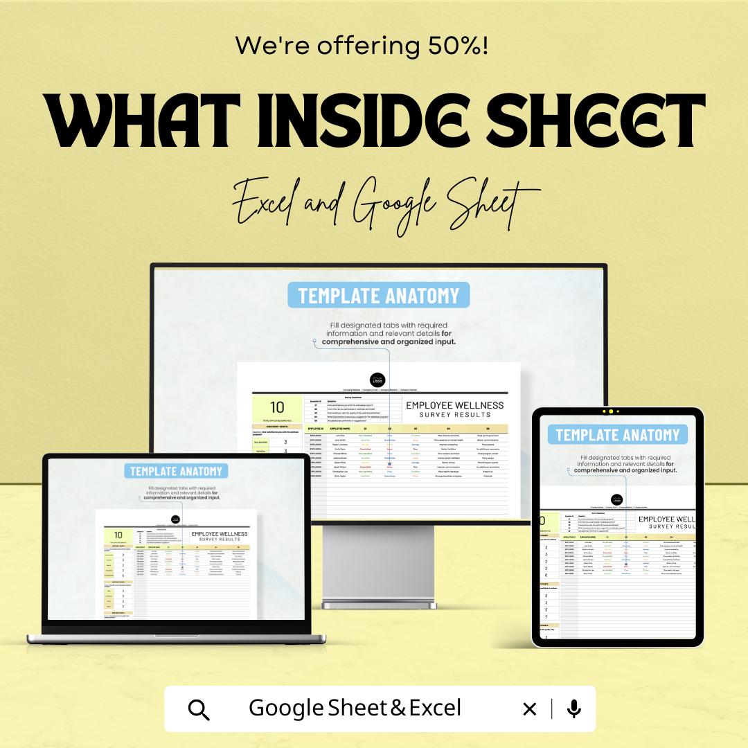 Employee Wellness Survey Results Template | HR Wellness Survey Analysis | Excel and Google Sheets | Employee Feedback & Wellbeing Tracker