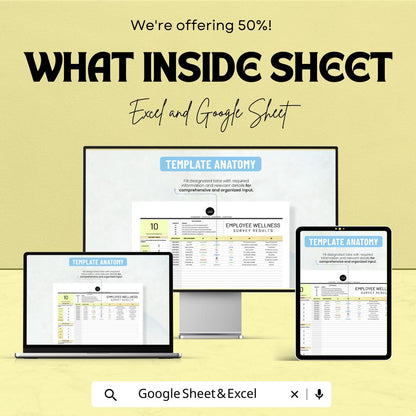 Employee Wellness Survey Results Template | HR Wellness Survey Analysis | Excel and Google Sheets | Employee Feedback & Wellbeing Tracker