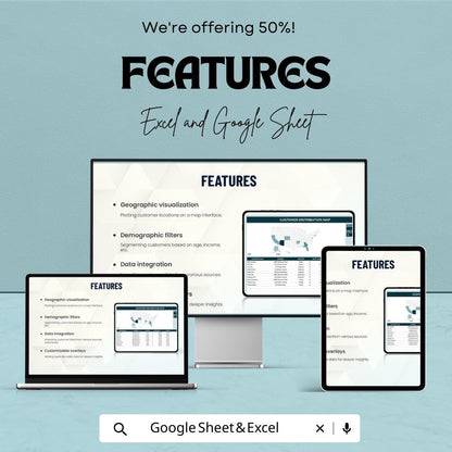 Customer Distribution Map Template Excel, Sales Territory Map, Client Location Tracker, Google Sheets Dashboard, Sales Analysis Tool
