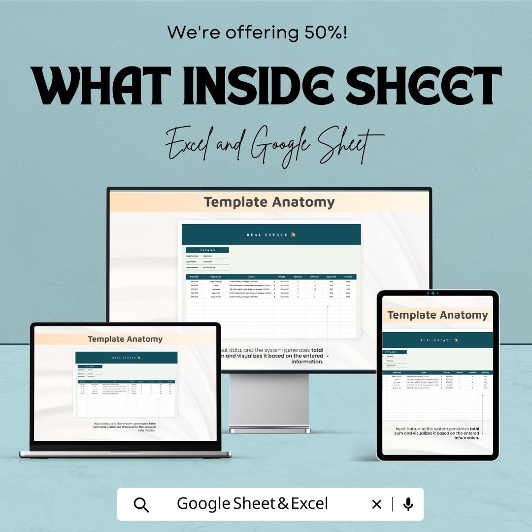 Real Estate Template | Google Sheets and Excel Real Estate Tracker | Property Listing sheet | Realtor Management Tool | Investment Tracker