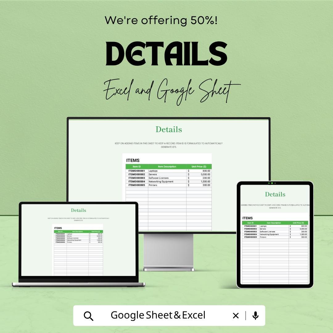 Purchase Order Log Template | IT Purchase Tracker Excel | PO Tracking Sheet | Order Management Spreadsheet | Google Sheets Purchase Log
