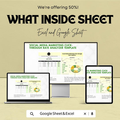 Social Media Marketing Click-through Rate Analyzer Template | CTR Tracker Spreadsheet | Click-through Rate Analyzer | Excel CTR Dashboard |