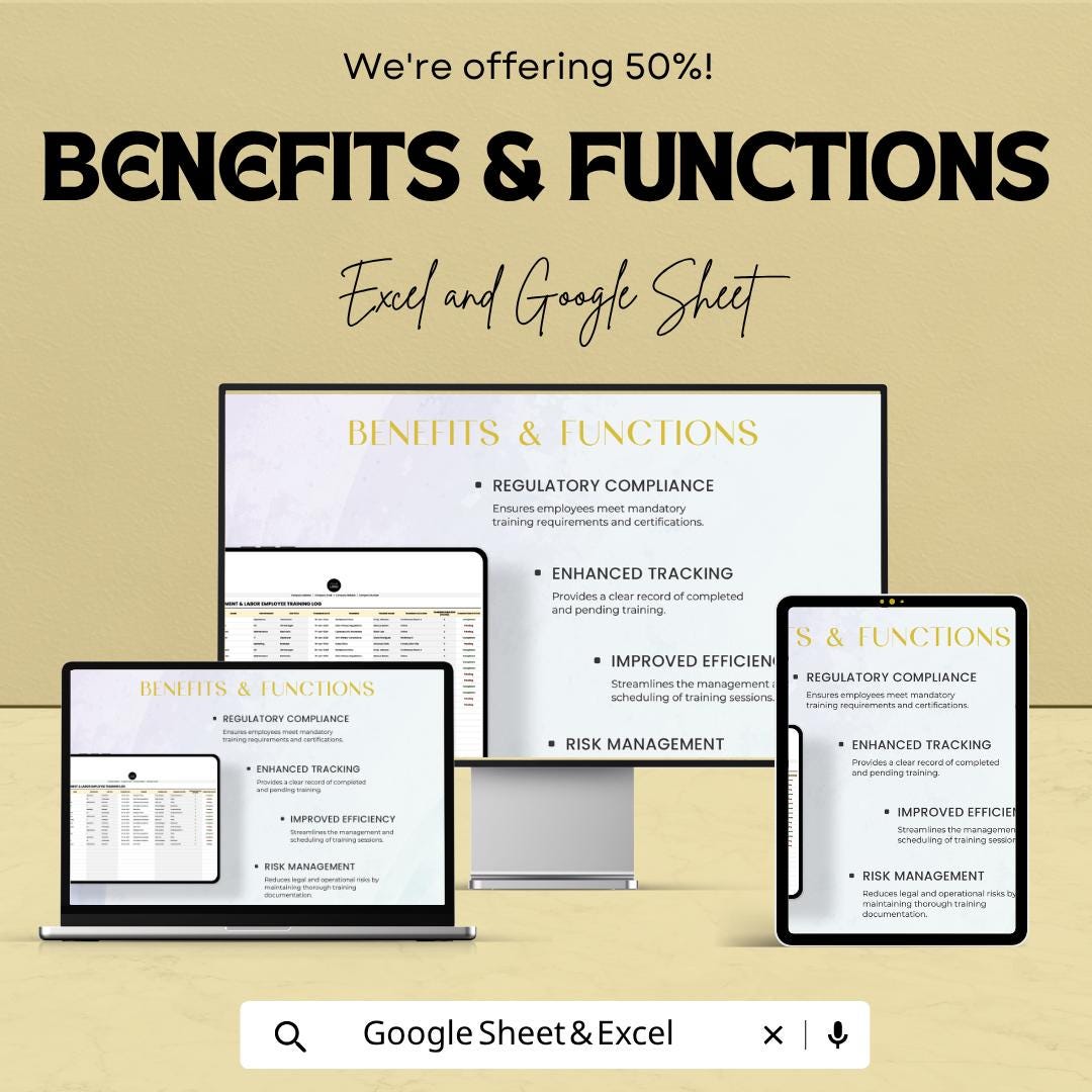 Employee Training Log Template Excel | HR Training Tracker Spreadsheet | Compliance Training Record | Employee Training Sheet |