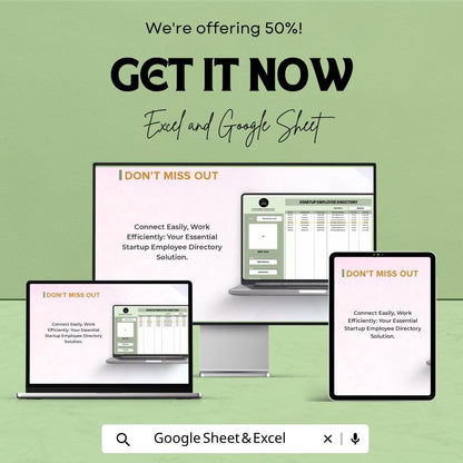 Startup Employee Directory Template | Employee Database Spreadsheet | Staff Directory Tracker | HR Management Template |