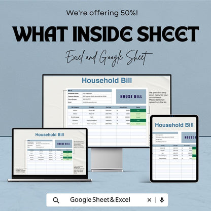 Household Bill Template | Monthly Bill Tracker Spreadsheet | Excel & Google Sheets | Home Expense Planner | Household Budget Organizer