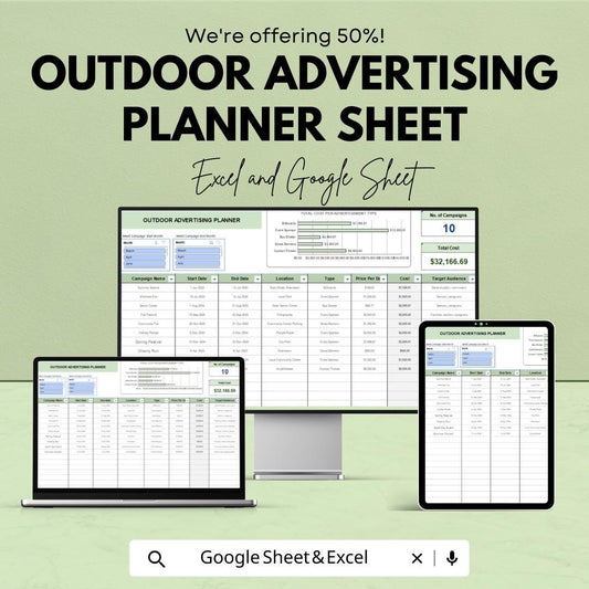 Outdoor Advertising Planner Sheet – Excel & Google Sheets | Advertising Campaign Tracker | Budget Management, Campaign Planning