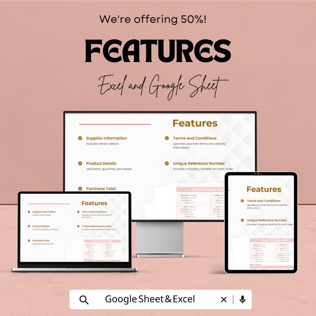 Office Purchase Order Template | Supplier Order Sheet | Google Sheets & Excel | Small Business Procurement Template