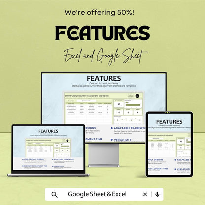 Startup Legal Document Management Dashboard Template | Excel & Google Sheets | Legal Document Tracker | Business Legal Spreadsheet