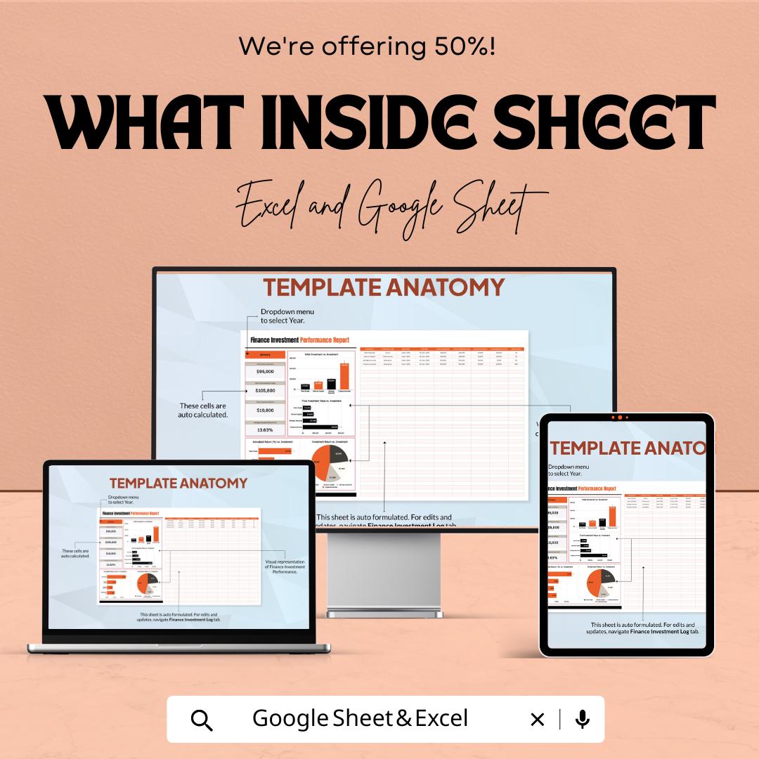 Finance Investment Performance Report Template | Investment Tracker Spreadsheet | Portfolio Performance Analysis | Finance Reporting Tool