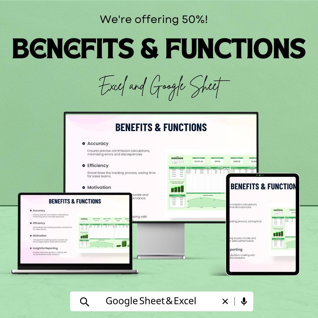 Sales Monthly Commission Tracker Template | Sales Incentive Achievement Tracker | Commission Spreadsheet | Excel & Google Sheets