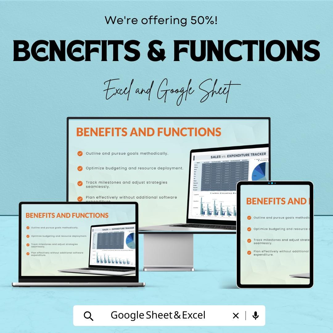 Sales vs Expenditure Tracker Template | Excel and Google Sheets | Business Budget Tracker | Income and Expense Dashboard |